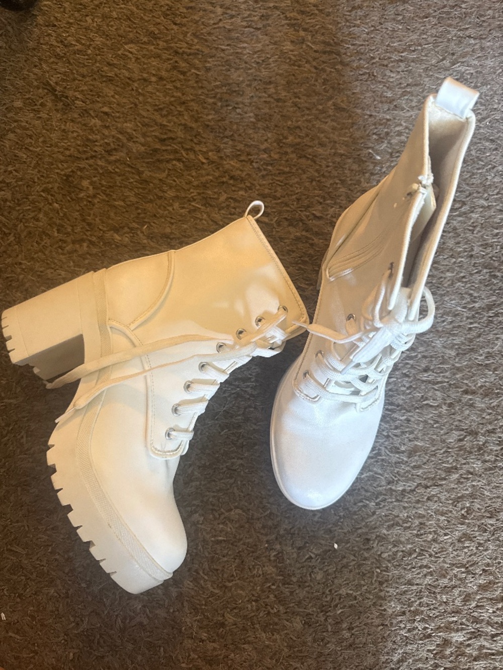 Chunky White Platform Combat Boots Lace Up Heel Boots 10
